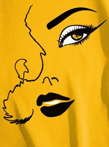 INAWLY 大尺寸臉部印花圓領運動衫 - 黃色 - 查看 6