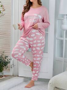 Conjunto De Pijama Plus Size Cloud Print