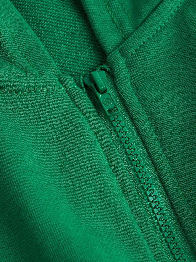 Teen Girl Drop Shoulder Asymmetrical Hem Zipper Up Sweatshirt