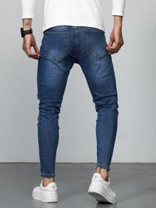 Manfinity LEGND Men's Ripped Casual Slim Fit Jeans With Tapered Leg