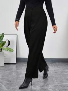 SHEIN Privé Plus-size Einfarbige Lange Hose - Schwarz - Übersicht 5