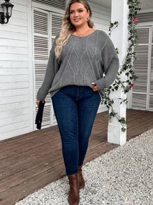 EMERY ROSE Xoắn Dan Kích thước lớn Áo len - Xám - Xem 3