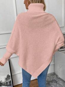SHEIN Clasi 高領蝙蝠袖不對稱下擺毛衣 - 淺粉色 - 查看 2