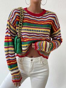 Chiquease Mẫu sọc Thả vai Dệt kim chấm bi Áo len - Nhiều màu - Xem 1