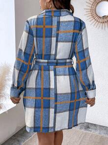 Calvaya Plus Size Plaid Tie Dress - Baby Blue - View 2