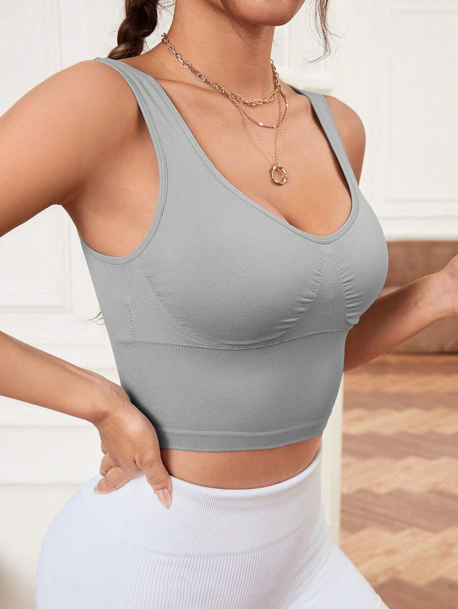 Yoga Basic Liền mạch Căng cao Bras thể thao - Xám - Xem 1