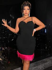 Cravure 毛絨邊修身背心裙 - 黑色 - 查看 4