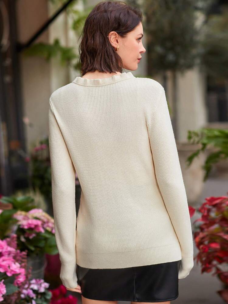 Women'S Bow And Lace .Knitted Sweater Winter Casual