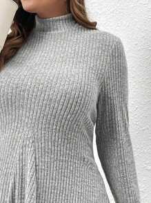 SHEIN LUNE Plus Size Half High Neck Long Dress - Grey - View 4