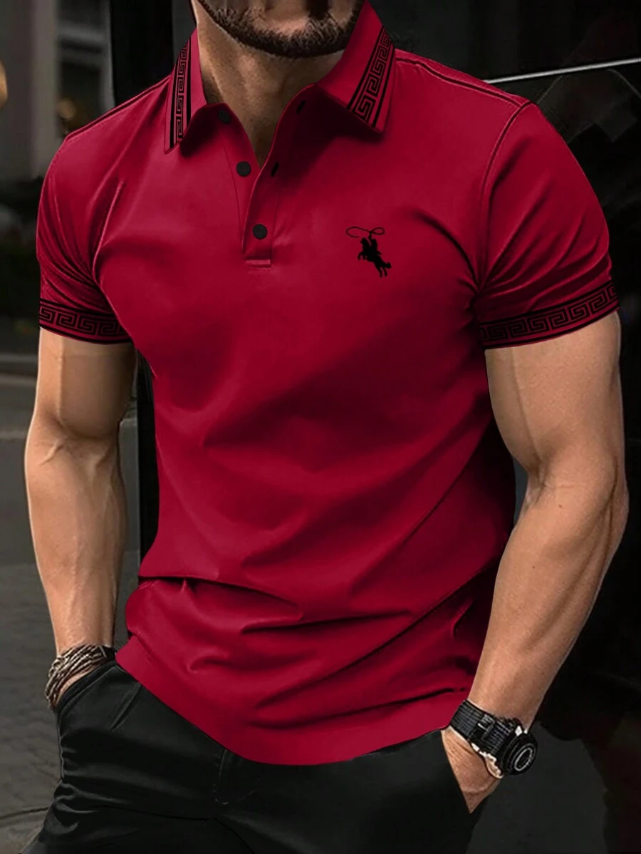 Manfinity Homme Men's Horse Riding Print Polo Shirt - Red - View 1