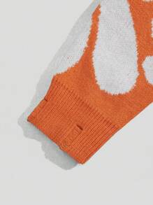 ROMWE MEN Street Life Men Round Neck Sweater With Letter Pattern - Orange - View 3
