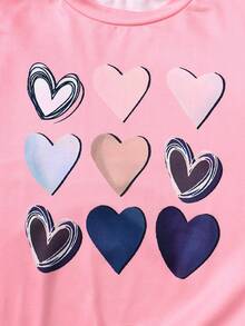 SHEIN Toddler Girls' Heart & Slogan Printed Sweatshirt - Pink - View 6