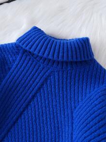 SHEIN Jersey De Punto De Cuello Alto Y Costilla Para Niño Joven - Caqui - Ver 7