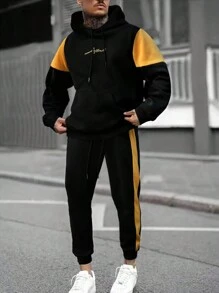 Manfinity Hypemode Men Letter Graphic Kangaroo Pocket Drawstring Hoodie & Sweatpants - Multicolor - View 1