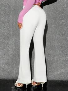 SHEIN SXY 女士舞會新年風格長褲 - 米色 - 查看 2