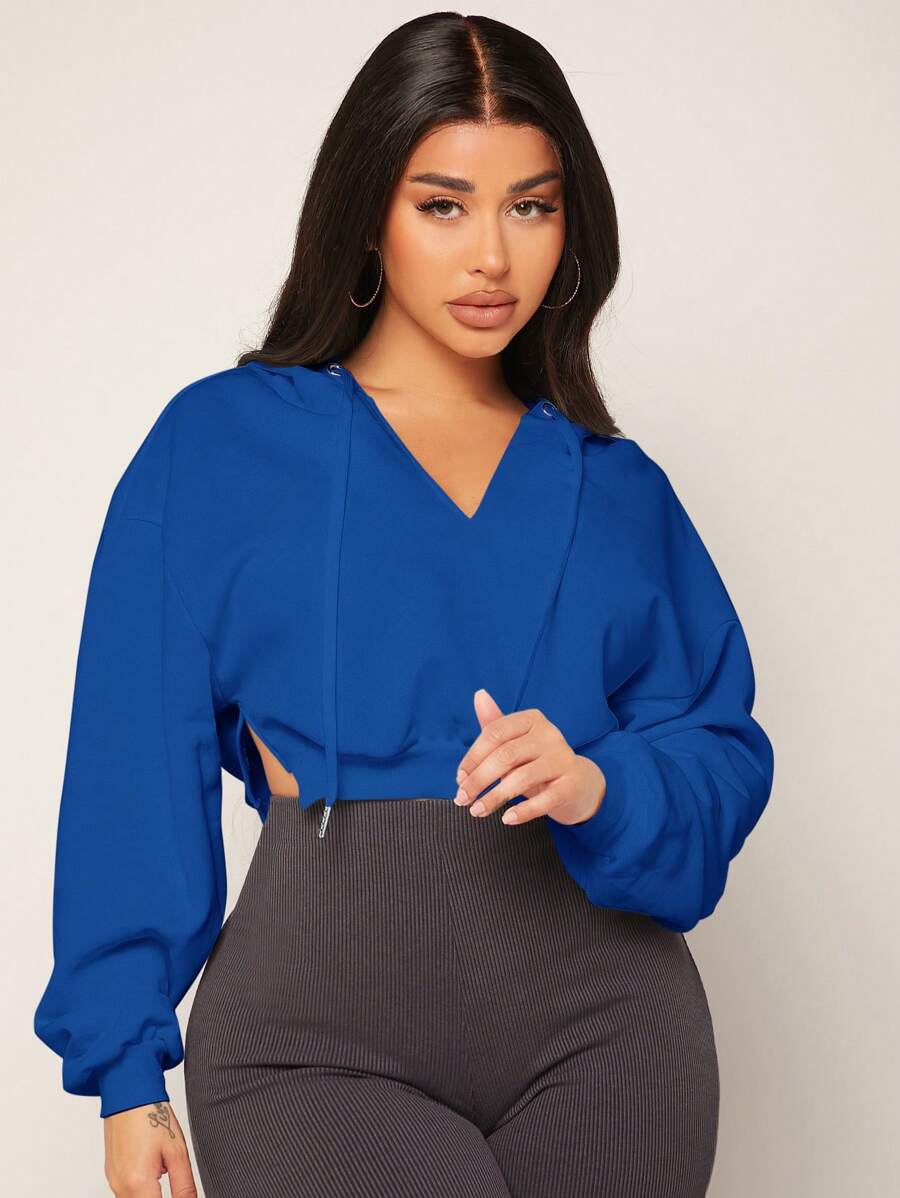 SHEIN SXY 女士束口短版運動衫 - 寶藍色 - 查看 1