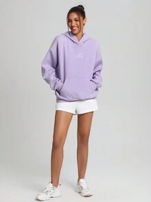 Peachy Keen 女士字母印花下垂肩帽衫 - 紫色 - 查看 4