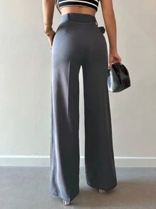 Wysoki stan Z paskiem Szeroka Noga Spodnie garniturowe