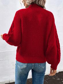 SHEIN LUNE Jersey Con Manga Raglán Y Decoración De Cable Tejido Para Mujer - Rojo - Ver 2