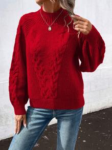 SHEIN LUNE Jersey Con Manga Raglán Y Decoración De Cable Tejido Para Mujer - Rojo - Ver 4