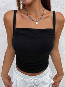 SHEIN Unity 夏季疊積極簡背心 - 黑色 - 查看 3