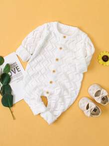 嬰兒鏤空針織前連結毛衣連身褲