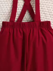 Conjunto De Niño Pequeño Con Camisa Blanca Sencilla Y Pantalones Rojos Con Tirantes, Atuendo De Caballero - Multicolor - Ver 8