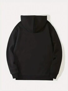Men's Plus Size Letter Print Drawstring Hoodie - Black - View 2