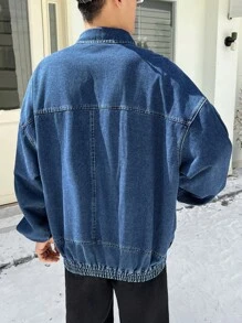 Claim Dot 男式寬鬆垂墜肩牛仔外套 - 藍色 - 查看 2