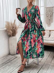 SHEIN VCAY 女士腰帶印花洋裝 - 彩色 - 查看 6