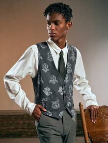 ROMWE MEN Harry Potter | ROMWE Men Printed Single Breasted Vest - Multicolor - View 2