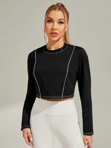 SHEIN Tennis Casual Của phụ nữ Thả vai Áo nỉ thể thao - màu đen - Xem 5