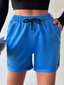 RueChic Women's Drawstring Waist Shorts - Cadet Blue - View 3