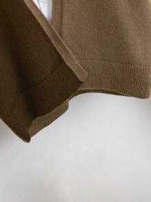 SHEIN Tween Girls Color Block Short Cardigan - Coffee Brown - View 5