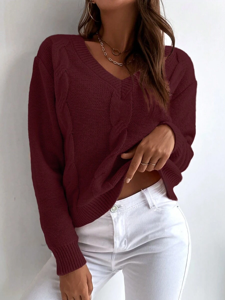 SHEIN LUNE Casual Academic Style Sweater - Maroon - View 1