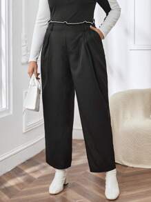 SHEIN Essnce Women's Plus Size Pocketed Pants - Black - View 1