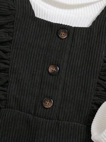 SHEIN Baby Girl Ruffle Trim Corduroy Overall Jumpsuit Without Sweater - Black - View 6