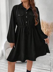 SHEIN Franclia 加燈籠袖翻蓋細節襯衫連身裙