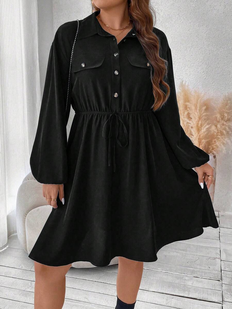 SHEIN Franclia 加燈籠袖翻蓋細節襯衫連身裙