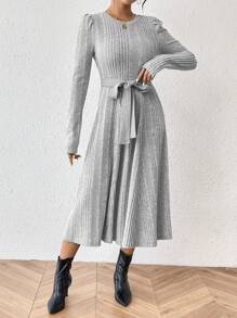 SHEIN Privé Vestido De Mujer Con Mangas Abullonadas En Color Sólido - Gris - Ver 1