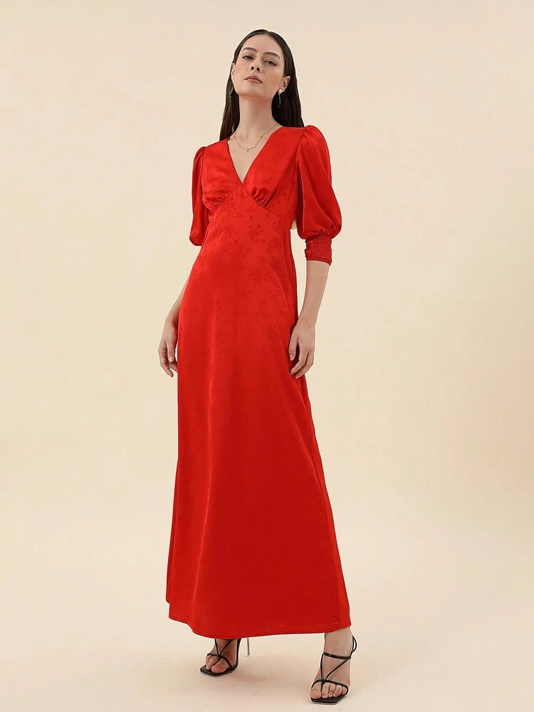 Solid Puff Sleeve Dress