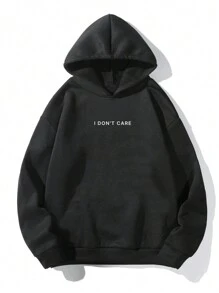 Manfinity Homme Men's Plus Size Loose Fit Hoodie With Drop Shoulder And Letter Print - Black - View 4