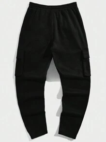 Manfinity VCAY Men Letter Patched Detail Flap Pocket Drawstring Waist Sweatpants