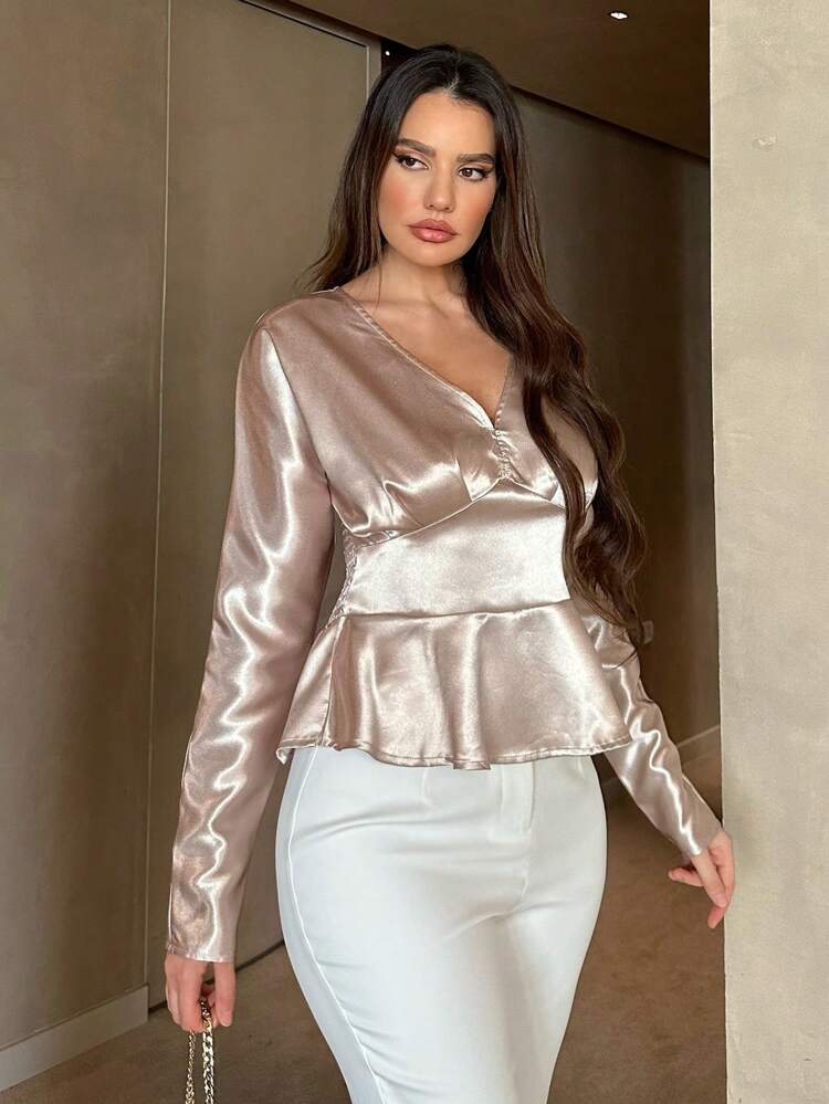 Surplice Neck Peplum Blouse