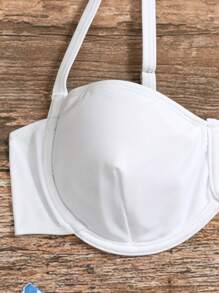 SHEIN Swim Summer V-Neck Striped Bikini Set - Blue and White - View 3