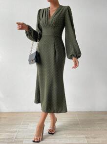 SHEIN Clasi 女式百褶燈籠袖連衣裙