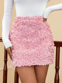 SHEIN Privé Flower Layered Mini Skirt - Pink - View 6