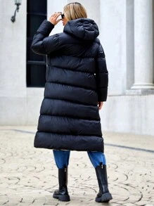 EURMUSE Women's Long Hooded Padded Coat - Black - View 2