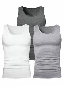 Manfinity 3 chiếc áo ba lỗ nam màu trơn - Nhiều màu - Xem 5