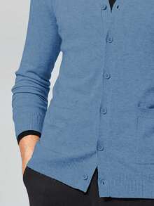 Cárdigan Ajustado De Color Liso Para Hombre - Celeste - Ver 3